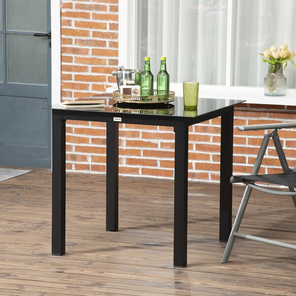 Outsunny Tavolo da giardino quadrato per 4 persone con piano in vetro temperato e struttura in alluminio 80 x 80 x 74 cm nero