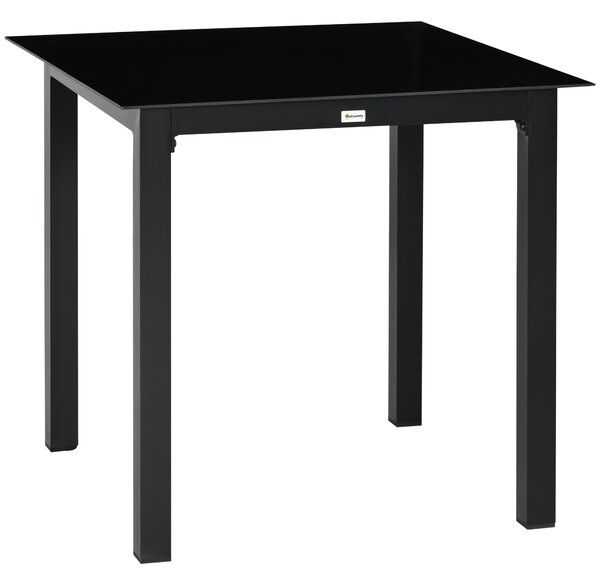 Outsunny Tavolo da giardino quadrato per 4 persone con piano in vetro temperato e struttura in alluminio 80 x 80 x 74 cm nero