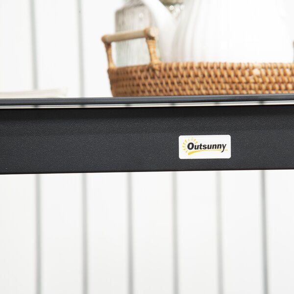 Outsunny Tavolo da giardino quadrato per 4 persone con piano in vetro temperato e struttura in alluminio 80 x 80 x 74 cm nero