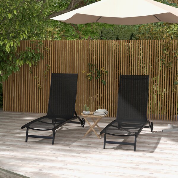 Outsunny Lot de 2 lettini prendisole in alluminio e textilene con ruote schienale reclinabile carico max. 150 Kg nero