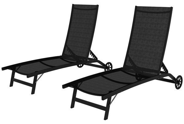 Outsunny Lot de 2 lettini prendisole in alluminio e textilene con ruote schienale reclinabile carico max. 150 Kg nero