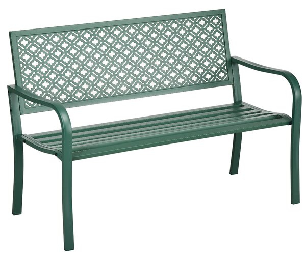 Outsunny Panca da giardino panca esterna giardino in acciaio con schienale a motivo floreale per 2 persone 127 x 63 x 83 cm verde scuro
