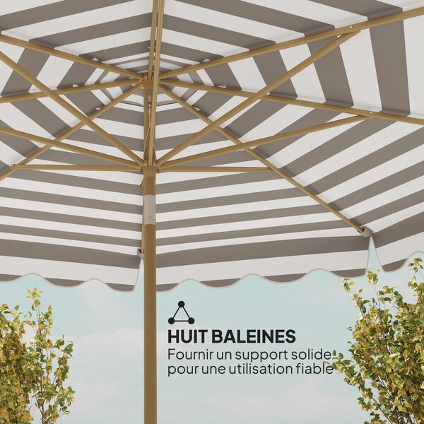 Outsunny Ombrellone da giardino esterno ombrellone reclinabile ottagonale con manovella tessuto 180 g/m² Ø 2,7 x 2,4 m grigio chiaro