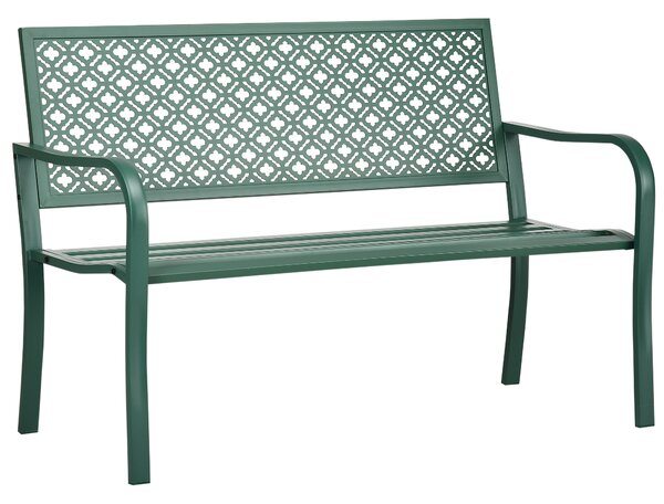 Outsunny Panca da giardino panca esterna giardino in acciaio con schienale a motivo floreale per 2 persone 127 x 63 x 83 cm verde scuro