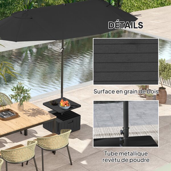 Outsunny Base per ombrellone quadrata con piano tavolo, supporto ombrellone in HDPE con ruote, riempimento acqua sabbia 53 x 53 x 45 cm nero