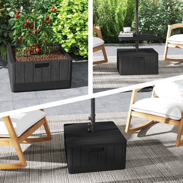 Outsunny Base per ombrellone quadrata con piano tavolo, supporto ombrellone in HDPE con ruote, riempimento acqua sabbia 53 x 53 x 45 cm nero