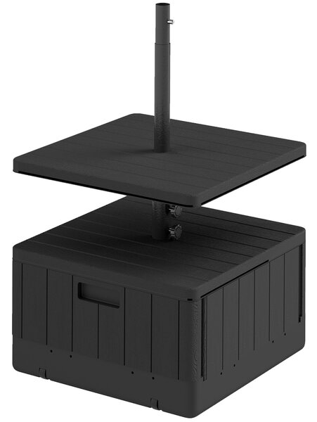 Outsunny Base per ombrellone quadrata con piano tavolo, supporto ombrellone in HDPE con ruote, riempimento acqua sabbia 53 x 53 x 45 cm nero