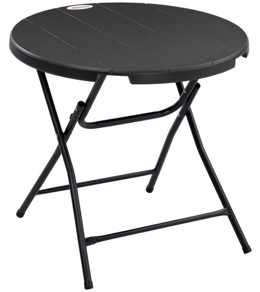 Tavolo da giardino Outsunny, tavolo rotondo pieghevole, Ø80 cm tavolino per 4 persone, tavolo da pranzo da giardino con aspetto decorativo in legno, per balcone, terrazza, grigio scuro