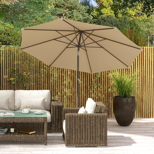 Outsunny Ombrellone da giardino Ø 2,63 m in metallo Rotondo Poliestere 180g/m² manovella inclinabile beige