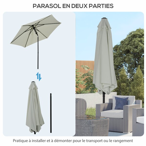 Outsunny Parasol da giardino inclinabile a spinta manuale con ventilazione in metallo poliestere ad alta densità 180g/m² gris clair