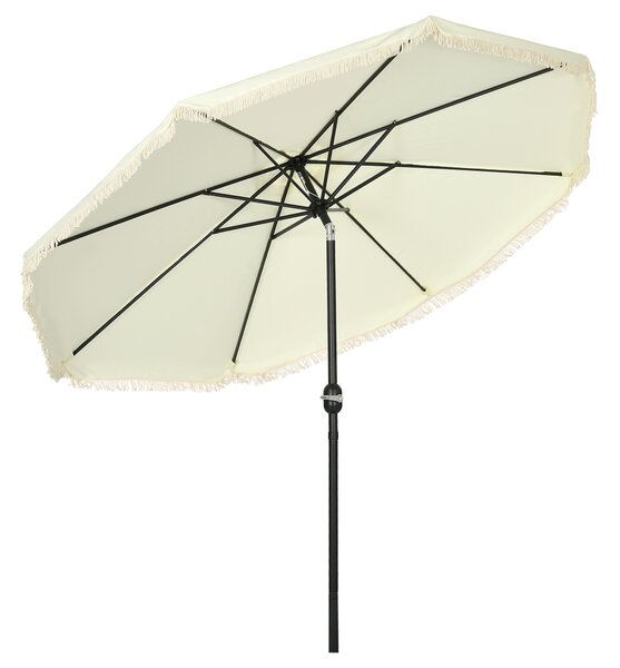 Outsunny Parasol inclinabile rotondo Ø 268 cm con frange tessuto poliestere ad alta densità 180 g/m² protezione solare crema