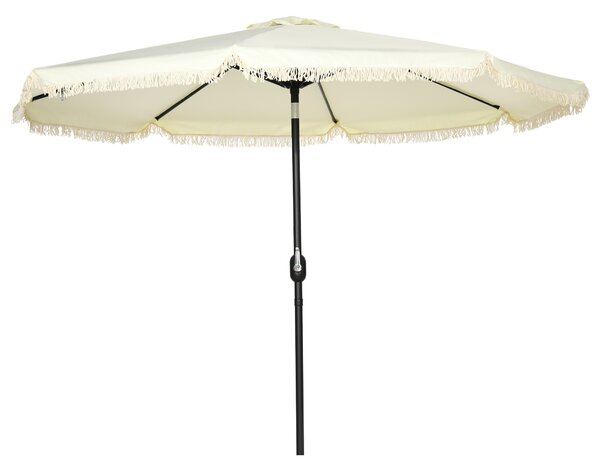 Outsunny Parasol inclinabile rotondo Ø 268 cm con frange tessuto poliestere ad alta densità 180 g/m² protezione solare crema