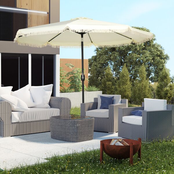 Outsunny Parasol inclinabile rotondo Ø 268 cm con frange tessuto poliestere ad alta densità 180 g/m² protezione solare crema