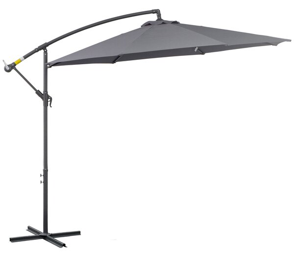 Outsunny Ombrellone decentrato ottogonale pieghevole diametro 3 m ombrellone da giardino con base a croce Ø295 x 255H cm grigio