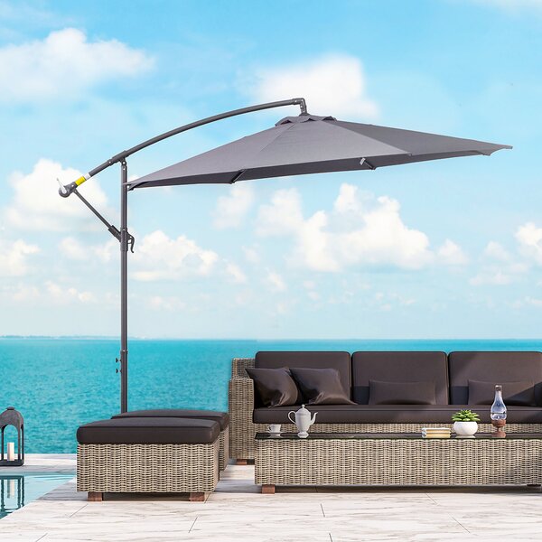 Outsunny Ombrellone decentrato ottogonale pieghevole diametro 3 m ombrellone da giardino con base a croce Ø295 x 255H cm grigio