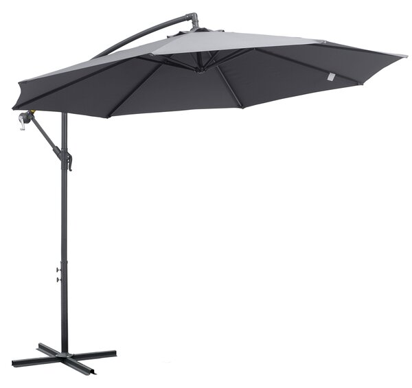 Outsunny Ombrellone decentrato ottogonale pieghevole diametro 3 m ombrellone da giardino con base a croce Ø295 x 255H cm grigio