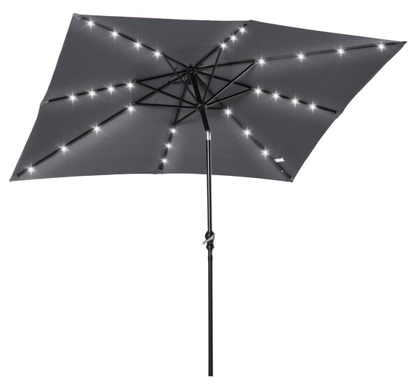 Outsunny Ombrellone da giardino Ombrellone rettangolare inclinabile luminoso a LED solare in acciaio poliestere ad alta densità grigio