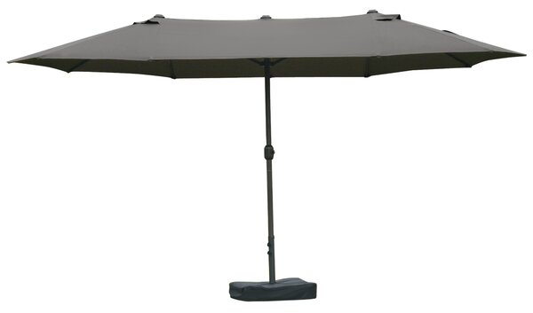 Outsunny Ombrellone da giardino esterno doppio rettangolare con apertura e chiusura manovella, sacchi di peso e base, grigio | Aosom Italy