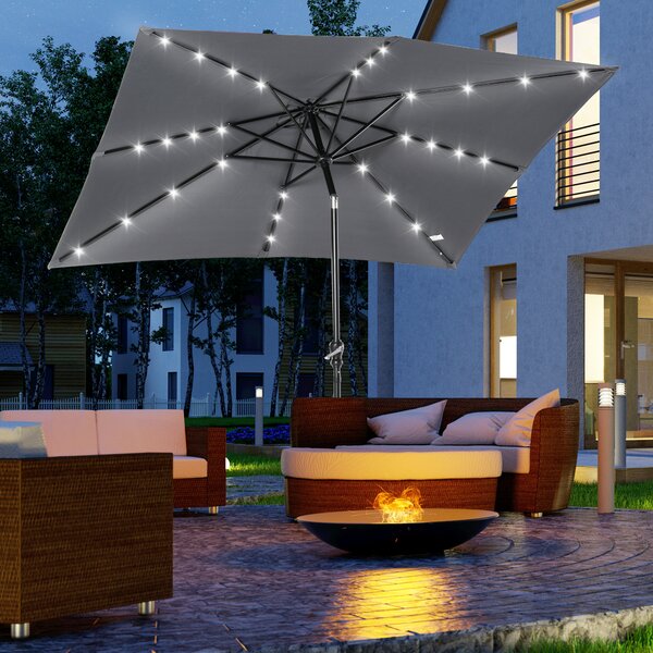 Outsunny Ombrellone da giardino Ombrellone rettangolare inclinabile luminoso a LED solare in acciaio poliestere ad alta densità grigio