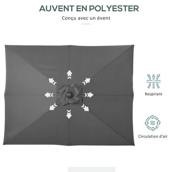 Outsunny Ombrellone da giardino Ombrellone rettangolare inclinabile luminoso a LED solare in acciaio poliestere ad alta densità grigio
