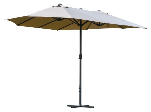 Outsunny Ombrellone da giardino XXL con base a croce, ombrellone grande 4,6L x 2,7l x 2,4H cm, apertura e chiusura con manovella, acciaio e poliestere ad alta densità color caffè