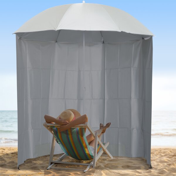 Outsunny Ombrellone da spiaggia Ø 2,2 m x 2,2 m protezione UV borsa trasporto, picchetti e pesi inclusi crema