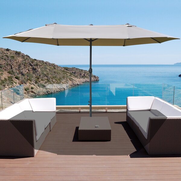 Outsunny Ombrellone da giardino XXL con base a croce, ombrellone grande 4,6L x 2,7l x 2,4H cm, apertura e chiusura con manovella, acciaio e poliestere ad alta densità color caffè