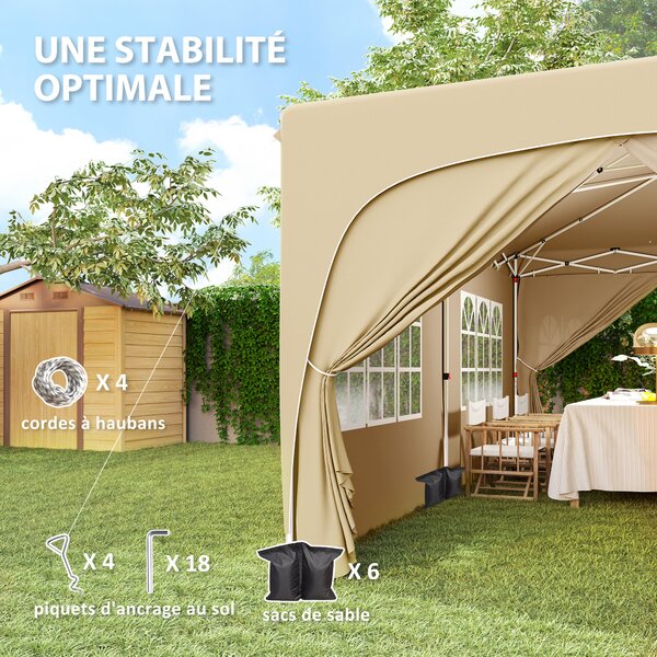 Outsunny Gazebo pieghevole 3 x 6m Pop Up, UPF50+ Altezza regolabile, con sacca per il trasporto e sacchi di sabbia, Sabbia