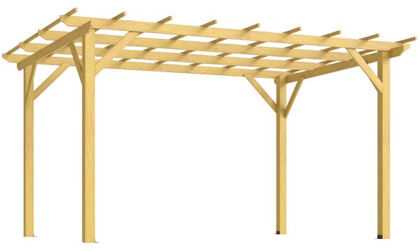 Outsunny Pergola da giardino esterno in legno con colonne, tiranti diagonali e travi per piante rampicanti, 3 x 4 m, legno naturale | Aosom Italy