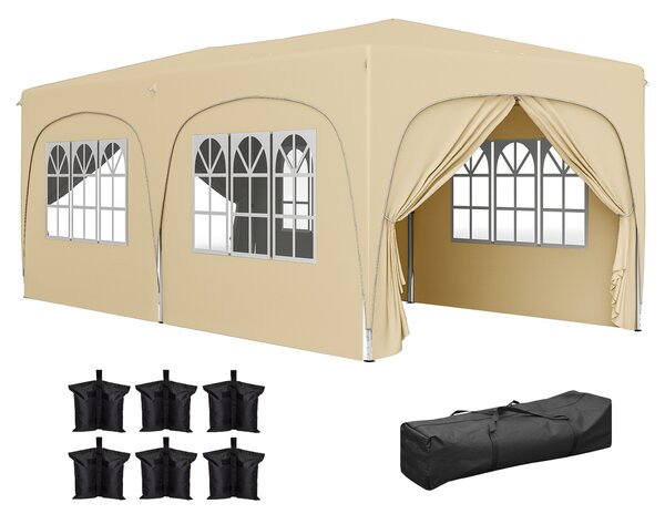Outsunny Gazebo pieghevole 3 x 6m Pop Up, UPF50+ Altezza regolabile, con sacca per il trasporto e sacchi di sabbia, Sabbia