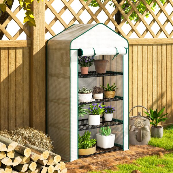 Outsunny Serra da giardino balcone con ripiano 4 livelli 90 x 49 x 160 cm acciaio zincato telo PE alta densità bianco