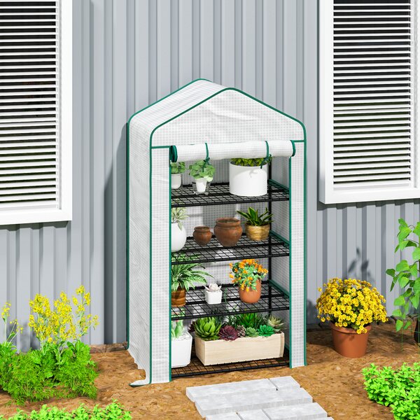 Outsunny Serra da giardino balcone con ripiano 4 livelli 90 x 49 x 160 cm acciaio zincato telo PE alta densità bianco