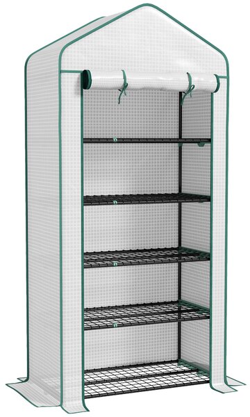 Outsunny Serra da giardino Serra 5 ripiani con 1 porta arrotolabile, Telo in PE Rinforzato Resistente dim. 90L x 49l x 193A cm