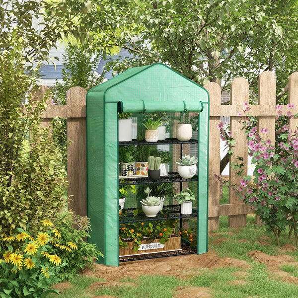 Outsunny Serra da Giardino Balcone con Ripiani 4 Livelli 90L x 49l x 160H cm Acciaio zincato Telone Rimovibile PE Alta densità Verde
