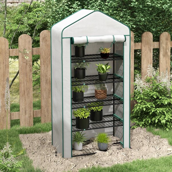 Outsunny Serra da giardino Serra 5 ripiani con 1 porta arrotolabile, Telo in PE Rinforzato Resistente dim. 90L x 49l x 193A cm