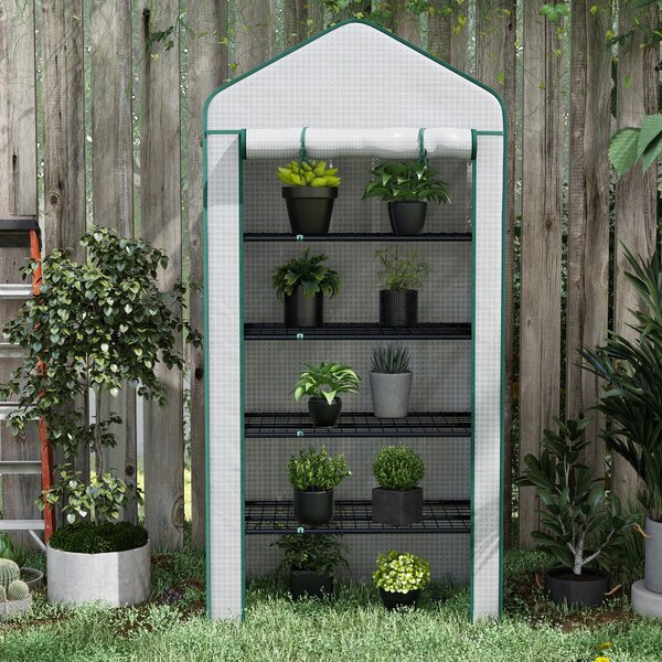 Outsunny Serra da giardino Serra 5 ripiani con 1 porta arrotolabile, Telo in PE Rinforzato Resistente dim. 90L x 49l x 193A cm