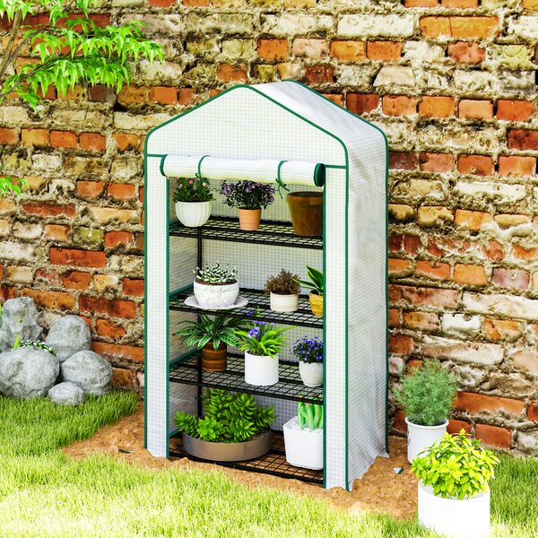 Outsunny Serra da giardino balcone con ripiano 4 livelli 90 x 49 x 160 cm acciaio zincato telo PE alta densità bianco