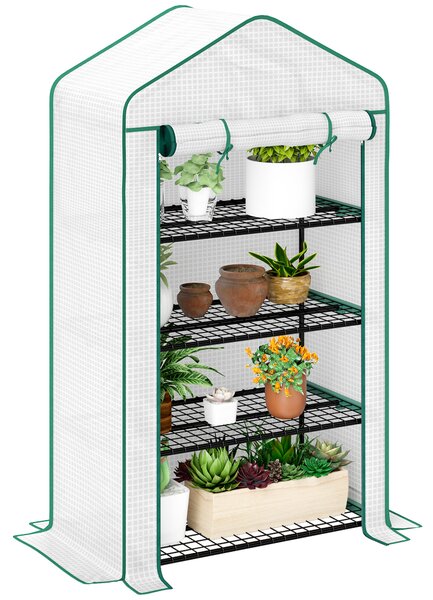 Outsunny Serra da giardino balcone con ripiano 4 livelli 90 x 49 x 160 cm acciaio zincato telo PE alta densità bianco