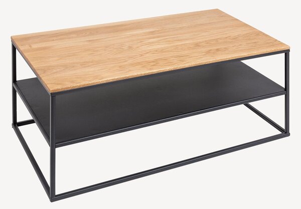 Tavolino industriale APARTMENT di riess-ambiente, 95 cm, in rovere massello oliato con ripiano, struttura in metallo nero, tavolino da salotto
