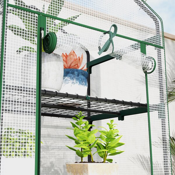 Outsunny Serra da giardino balcone con 5 ripiani 0,69 x 0,49 x 1,93 m in acciaio con copertura rimovibile in PE bianco
