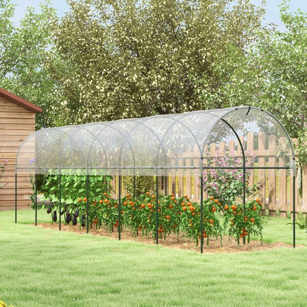Outsunny Serra da giardino a pomodori 7 archi in acciaio, copertura traslucida in plastica, 6 x 1,23 x 1,71 m, verde | Aosom Italy