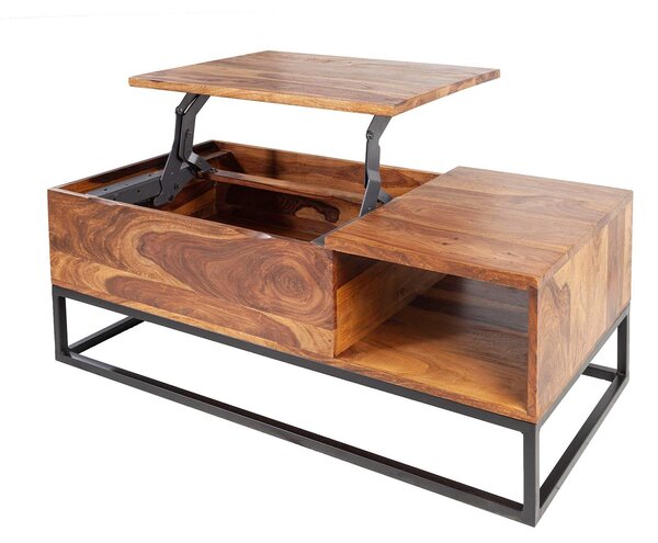 Riess-ambiente Tavolino regolabile in altezza MAKASSAR FUNCTION 110cm legno massello di sheesham marrone finitura pietra