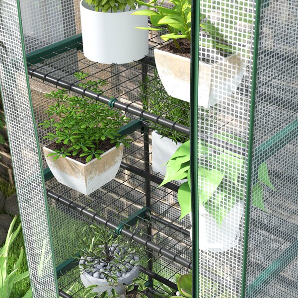 Outsunny Serra da giardino balcone con 5 ripiani 0,69 x 0,49 x 1,93 m in acciaio con copertura rimovibile in PE bianco