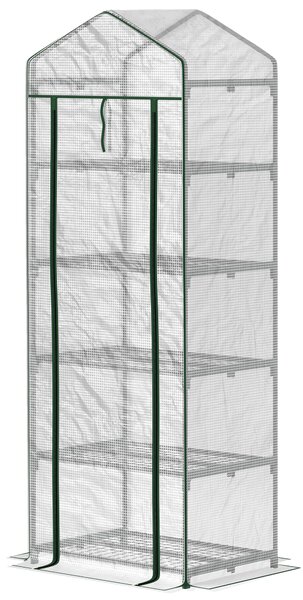 Outsunny Serra da giardino balcone con 5 ripiani 0,69 x 0,49 x 1,93 m in acciaio con copertura rimovibile in PE bianco