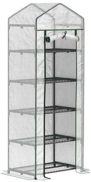 Outsunny Serra da giardino balcone con 5 ripiani 0,69 x 0,49 x 1,93 m in acciaio con copertura rimovibile in PE bianco