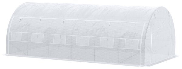 Outsunny Serra da giardino 18 m² dim. 6L x 3l x 2H m con porta + pareti laterali zippate avvolgibili, 12 finestre, acciaio PE ad alta densità 140 g/m² Anti-UV bianco