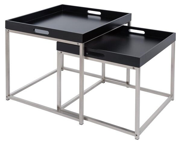 Set di 2 tavolini moderni ELEMENTS da 50 cm in acciaio nero con vassoio rimovibile