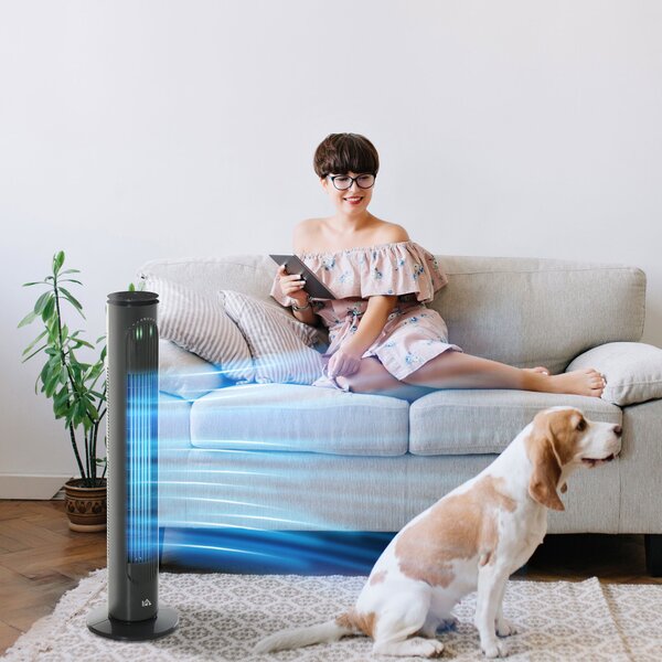 HOMCOM Ventilatore colonna 45W telecomando timer 3 modalità 3 velocità oscillante silenzioso Ø 22 x 77 cm grigio scuro