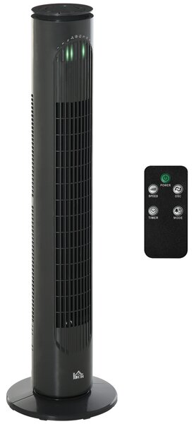 HOMCOM Ventilatore colonna 45W telecomando timer 3 modalità 3 velocità oscillante silenzioso Ø 22 x 77 cm grigio scuro
