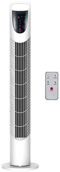 HOMCOM Ventilatore colonna oscillante silenzioso 40 W telecomando pannello di controllo tattile 3 velocità Ø18 x 78,5H cm bianco